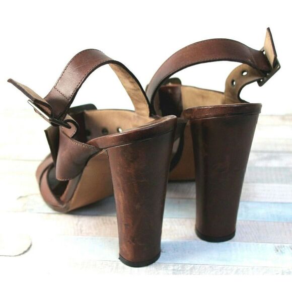 Marni BROWN GENUINE LEATHER SUEDE 4.5" HEEL WOMEN'S SANDALS SLINGBACK Sz 38 - Picture 6 of 9